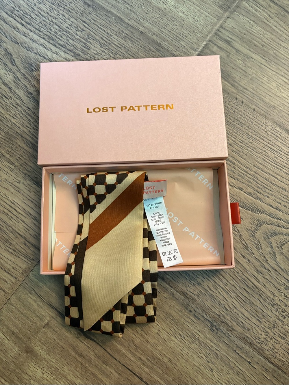 Lost Pattern Checkerboard 100% silk skinny scarf
